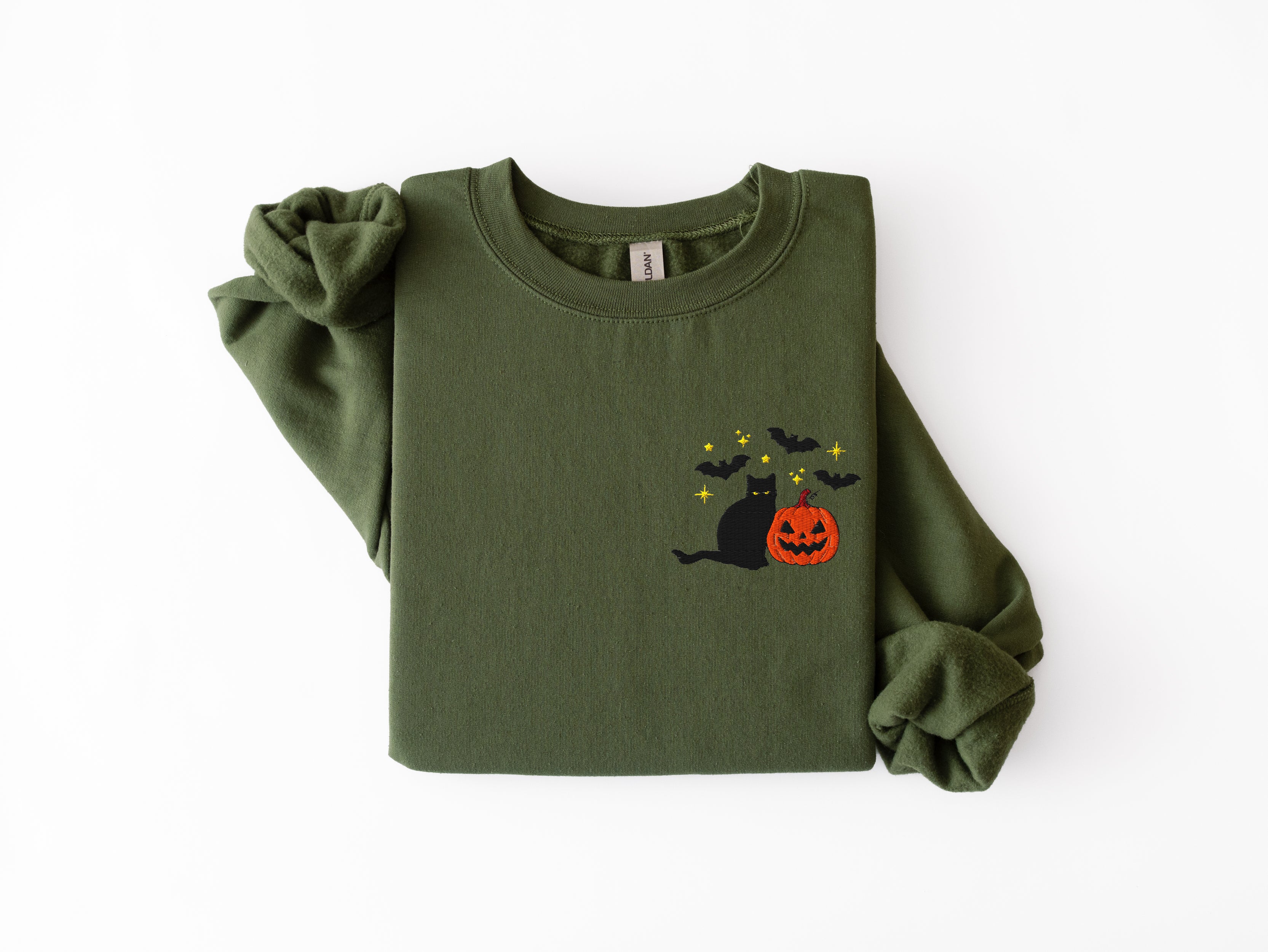 Embroidered Black Cat and Pumpkins Sweatshirt