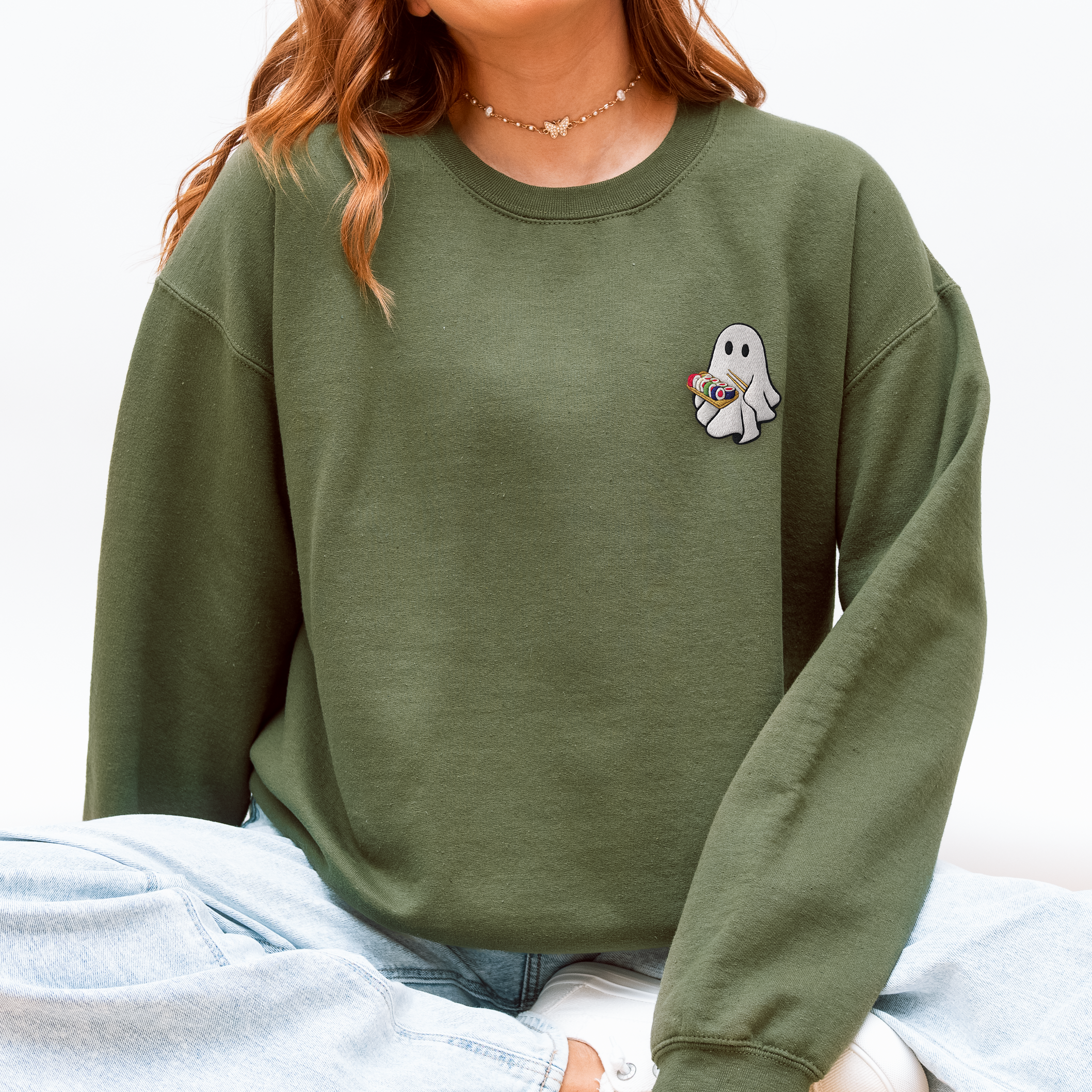 Embroidered Sushi Ghost Sweatshirt