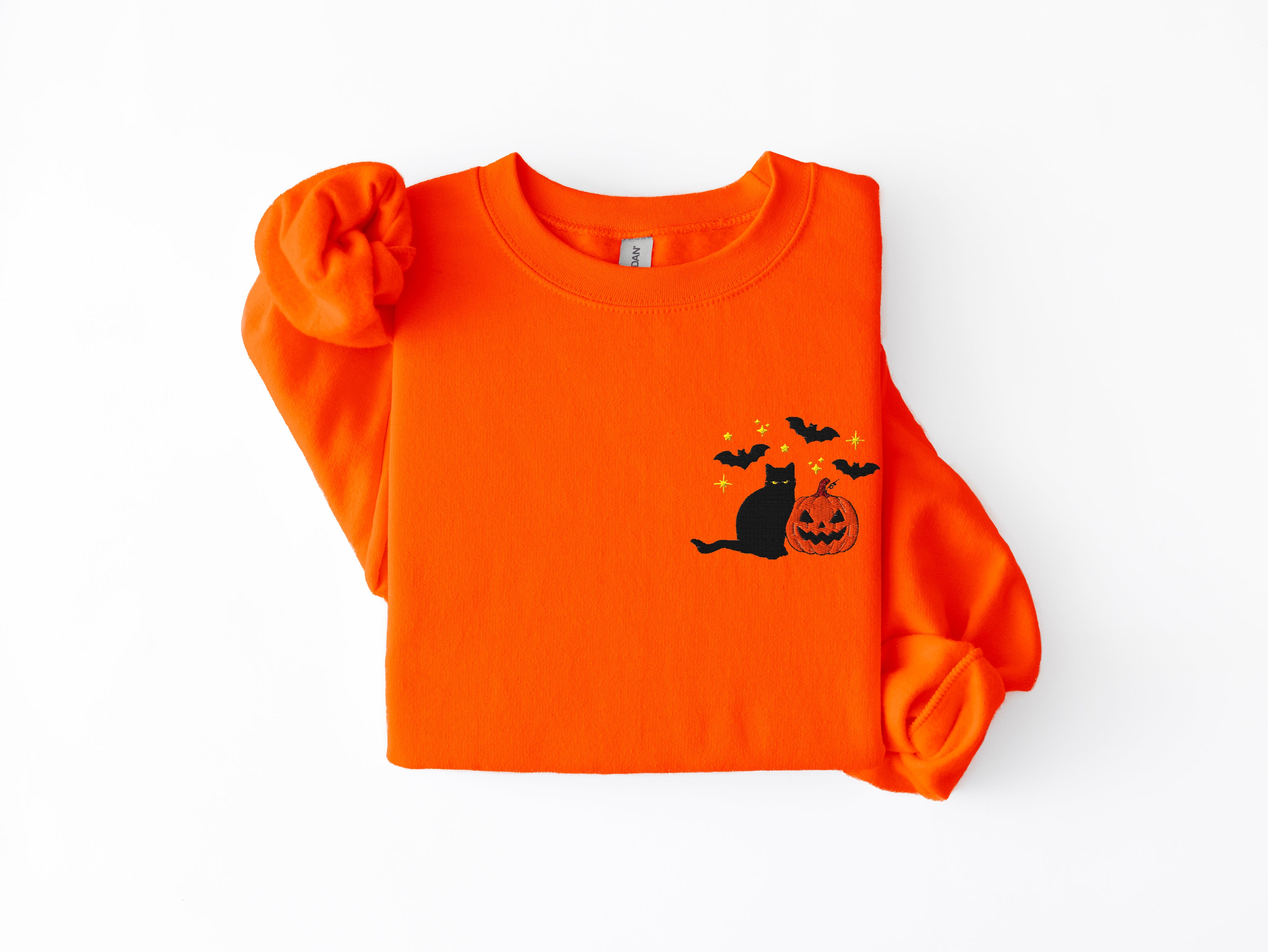 Embroidered Black Cat and Pumpkins Sweatshirt